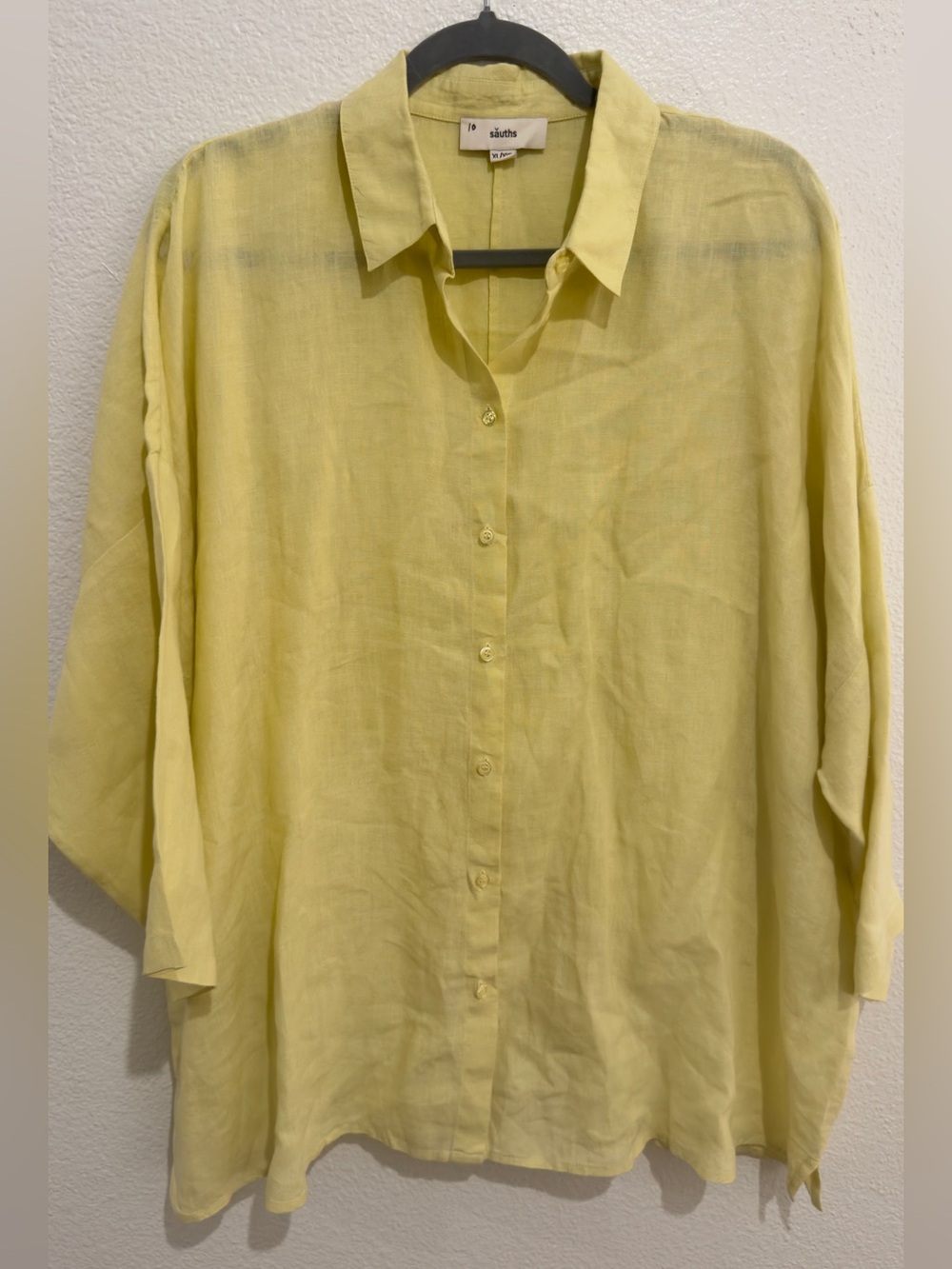 100% Linen Soft Yellow Button-Down Linen Shirt - Sauths